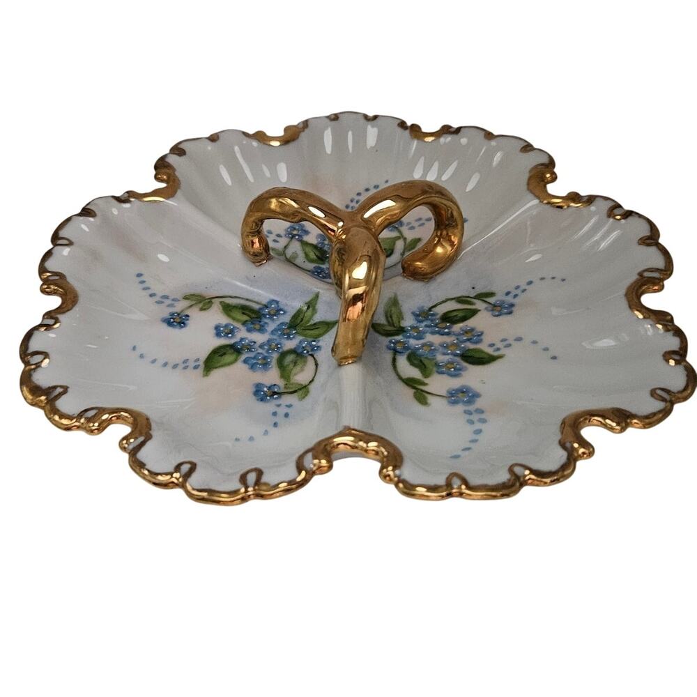 Vintage Hand Painted Porcelain Divided Candy Nut Dish B Davis 1971